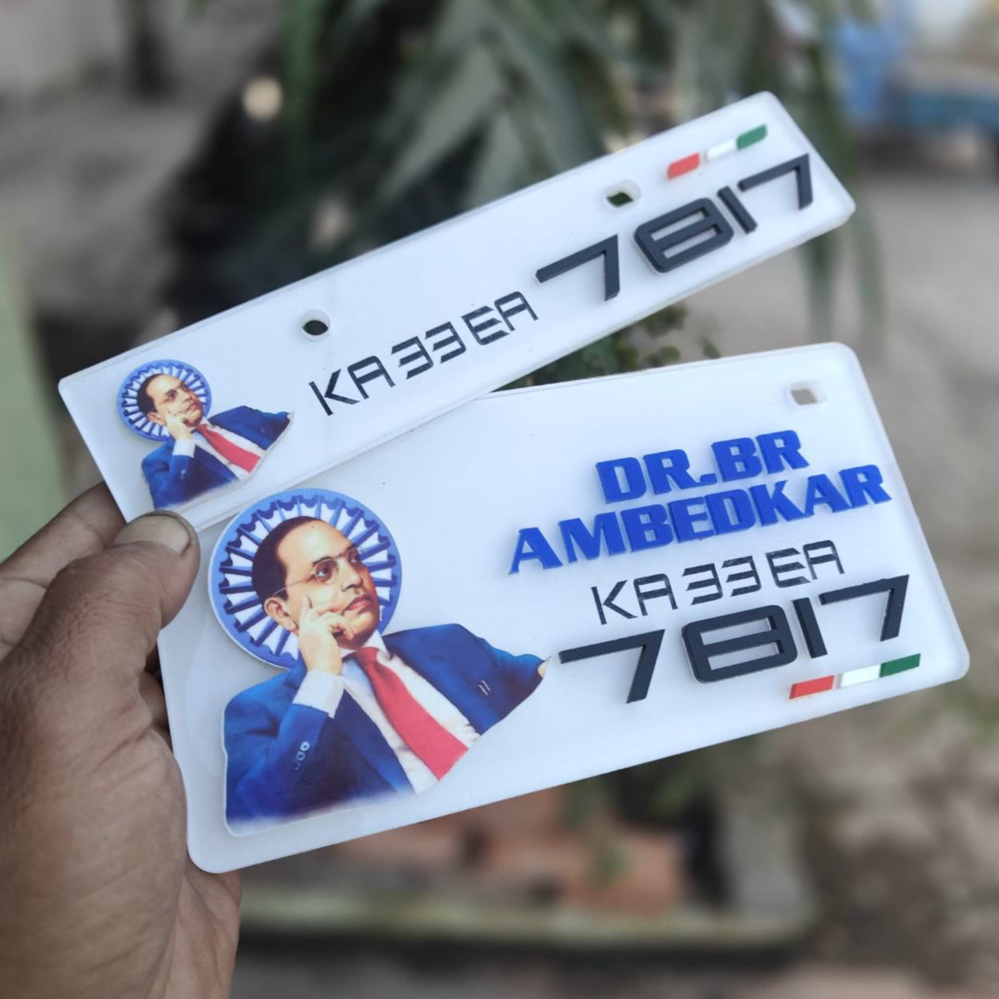 Premium 3D Ambedkar Stylish Bike Plate | White