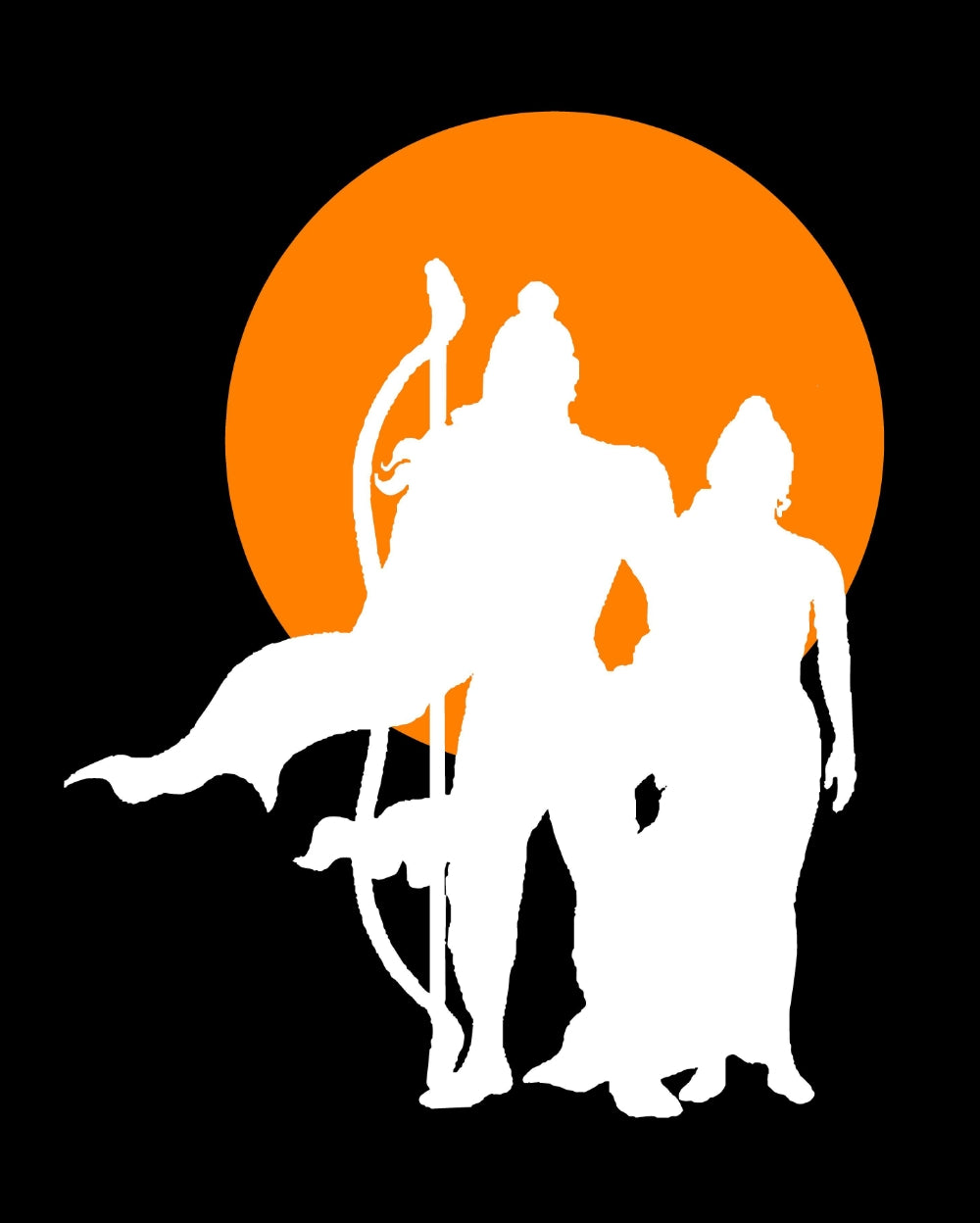 Lord Rama & Mata Sita Creative Vinyl Radium Sticker ( Orange - White color )