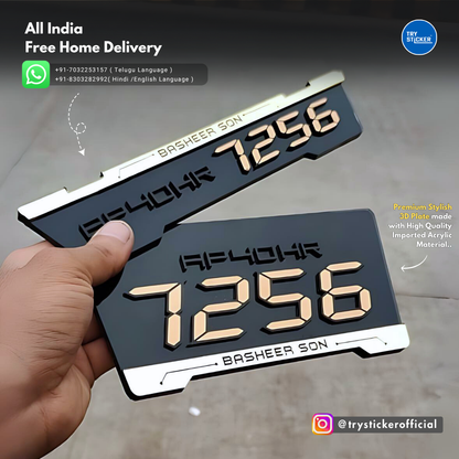 Stylish Black Gold 3D Number Plate