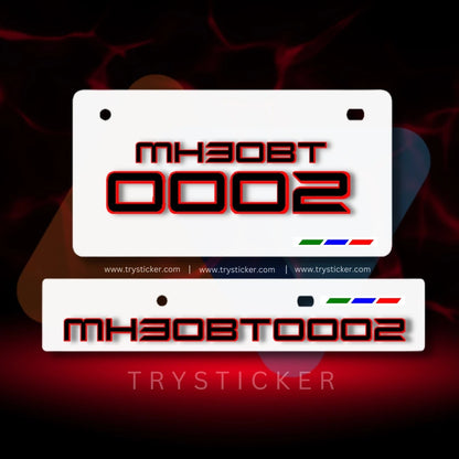 Premium Double Layer Black & Red Claasy Number Plate ( White )