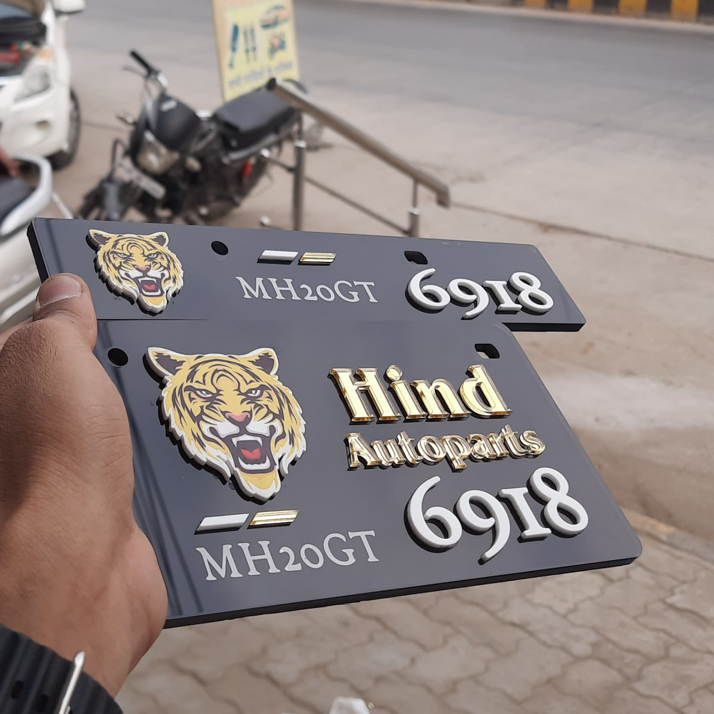 New Trendy 3d  Tiger Printed   Bike Number Plate