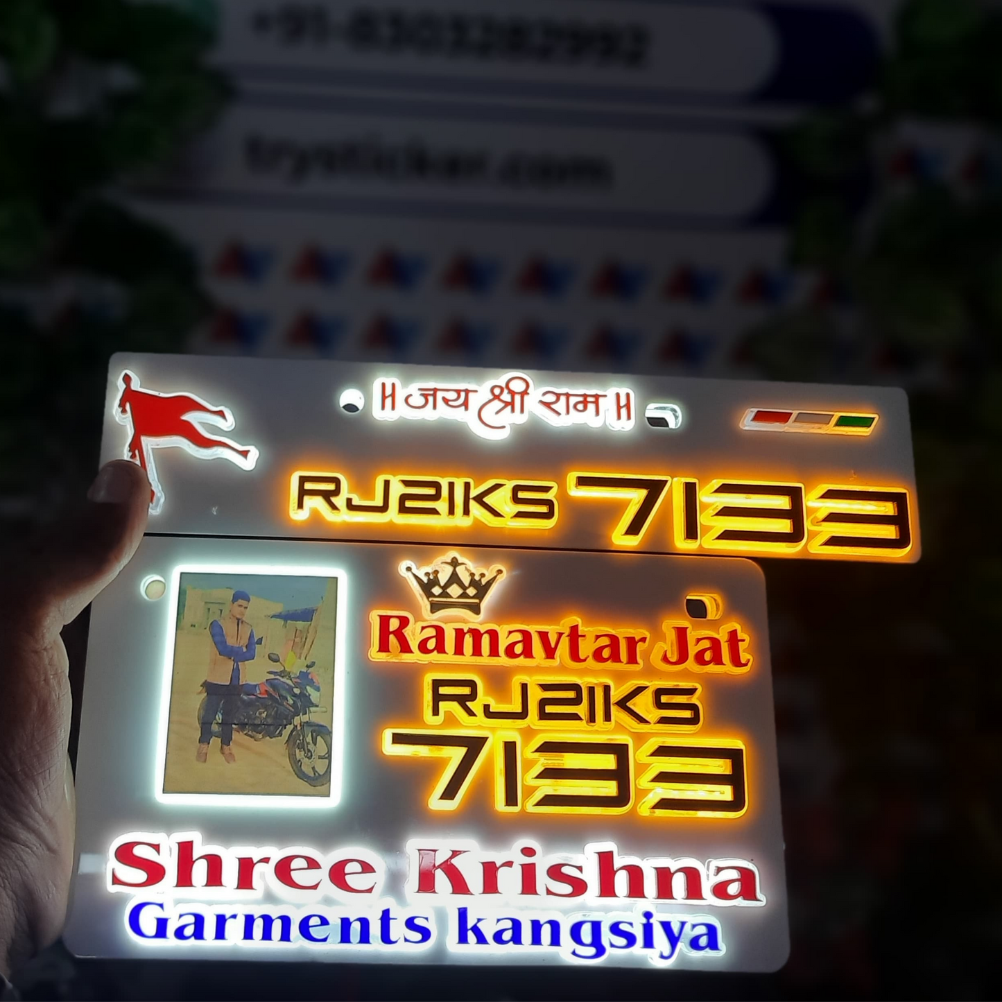 3D Light Photo & Name Number Plate