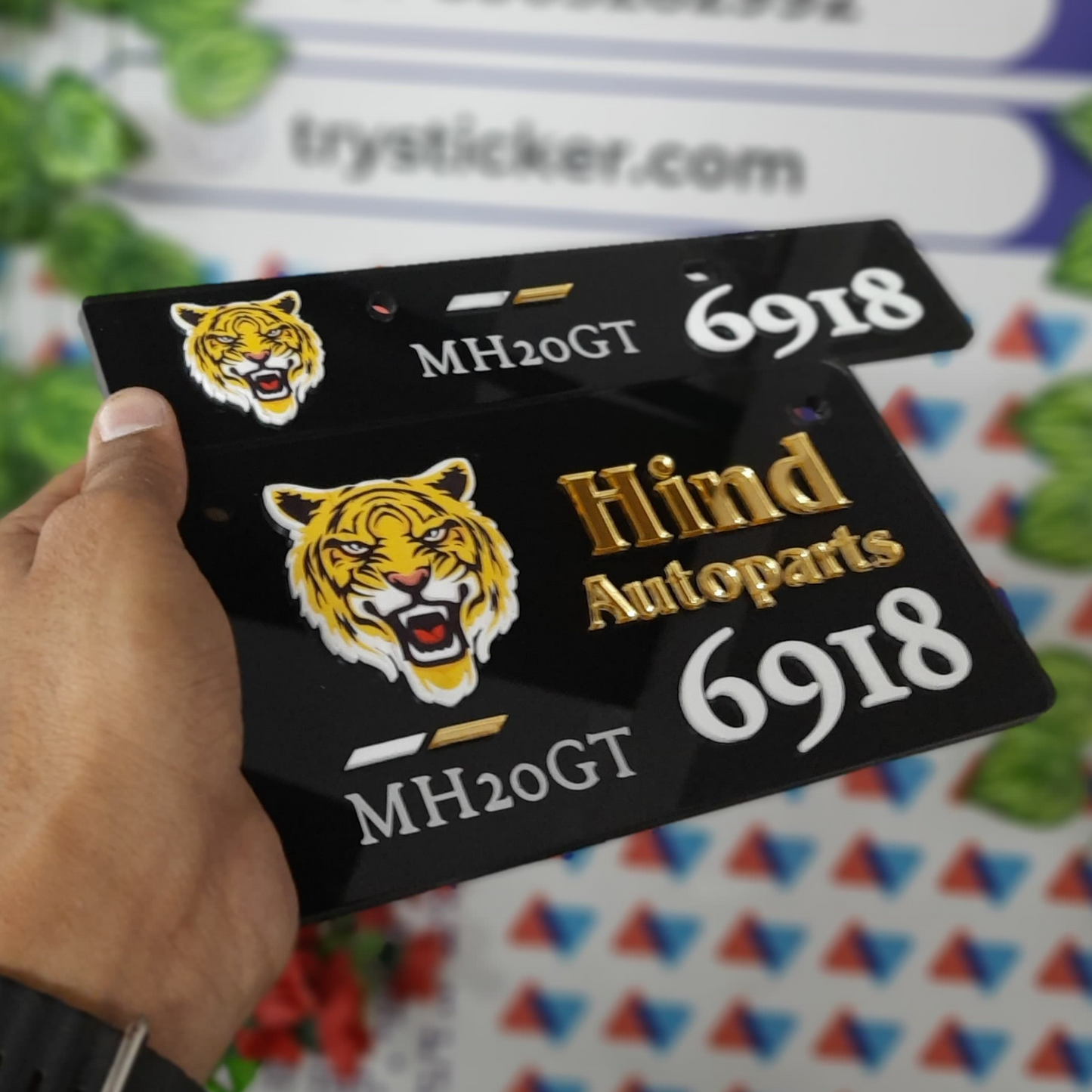 New Trendy 3d  Tiger Printed   Bike Number Plate