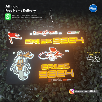 Hanuman Lighting 3D Number Plate