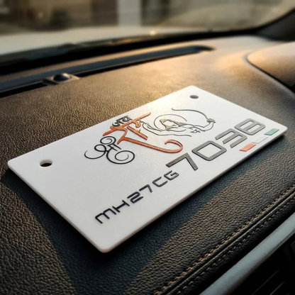 Premium 3D Shri Ram Stylish Bike Plate | White