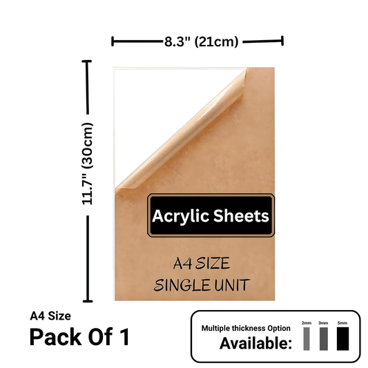 Transparent Acrylic Sheets Plexiglass Sheets for DIY Art & Craft A4 Size