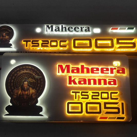 Hanuman Lighting 3D Number Plate