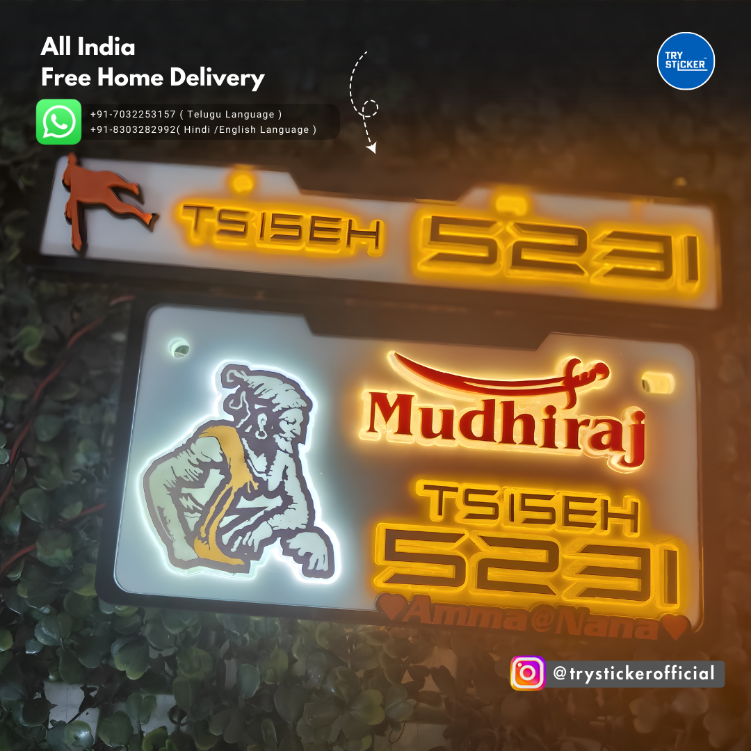 Mudhiraj LED Lighting 3D Number Plate