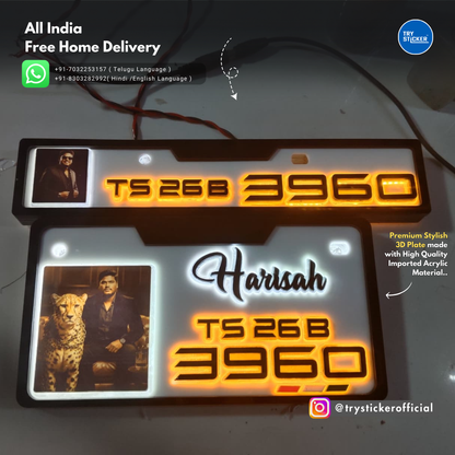 Photo + Name Telugu Lighting 3D Number Plate