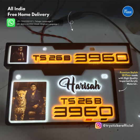 Photo + Name Telugu Lighting 3D Number Plate