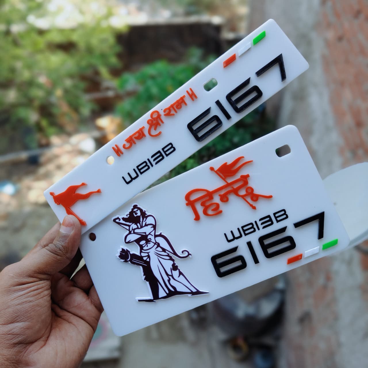 Premium 3D Hindu Stylish Bike Plate | White